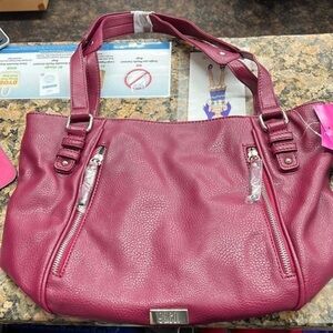 NWT 9&Co Cranberry Faux Leather Shoulder Bag Tote Purse